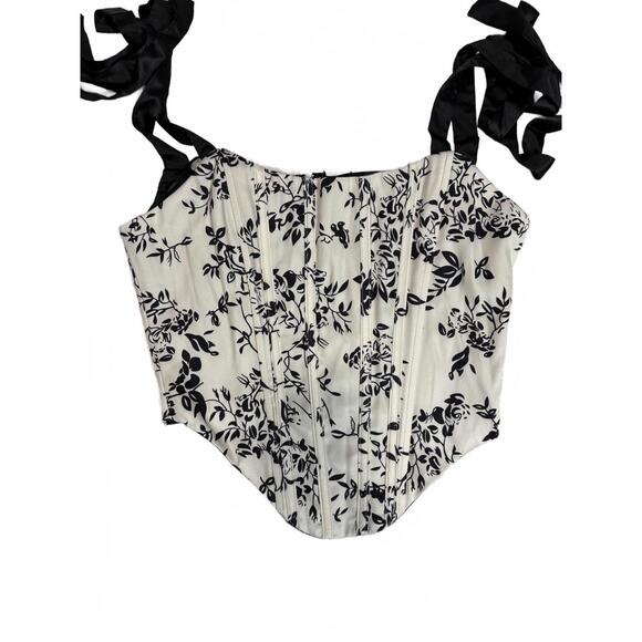 Other - Bustier Corset Cream Black Flowers Back Zip Top Ties Women’s Small